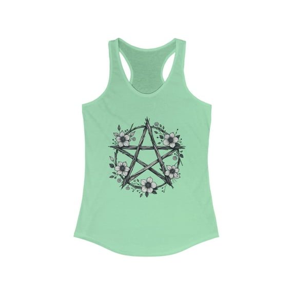 Boho Floral Pentagram Tank Top - Women's Racerback Shirt in 4 Colors