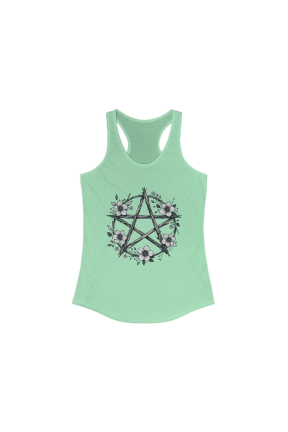 Boho Floral Pentagram Tank Top - Women's Racerback Shirt in 4 Colors
