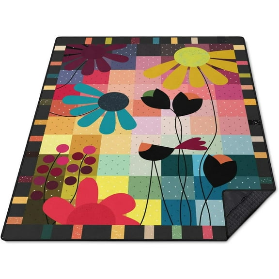 Boho Floral Picnic Blanket Waterproof Foldable Extra Large Picnic Mat Beach Blanket 60"x80" for Camping Beach Hiking Patio Party Outdoor Decor Gifts