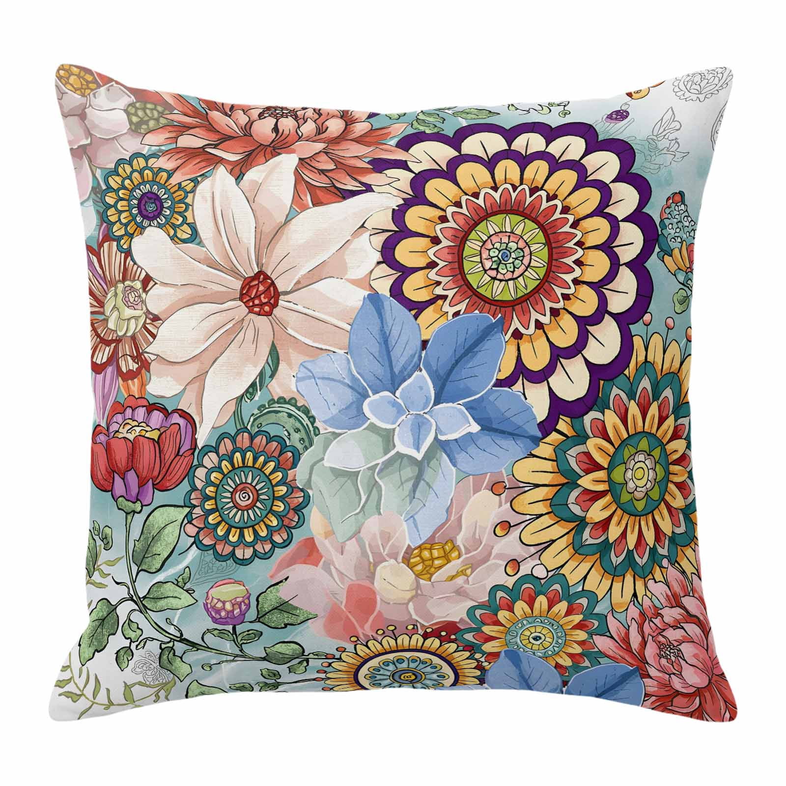 Boho Floral Pillow Covers 20x20 Inch, Spring Vintage Abstract Art Flowers Linen Pillowcase with Invisible Zipper, Decorative Throw Pillow Covers Cushion Case for Couch Sofa Bed Living Room