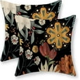 thumbnail image 1 of Boho Floral Pillow Covers 20x20 Set of 2, Spring Summer Vintage Flowers Throw Pillows Modern Abstract Farmhouse Decorations Black Pillowcase Linen Bohemian Outdoor Cushion Case for Couch Home, 1 of 6