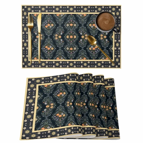 Boho Floral Placemats Set of 12 Geometric Ethnic Tribe Botanical Place Mats Indoor Wipeable Table Mats Washable Cloth Dining Table Placemats for Kitchen Holiday Party Home Decor 13x19 Inch