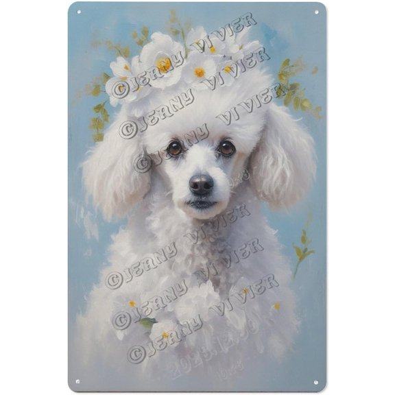 Boho Floral Poodle Metal Tin Sign for Pet Lovers Creative Dog Wall Art for Bedroom, Grooming Salon, Teen Gift, Housewarming Surprise 12x16 inch