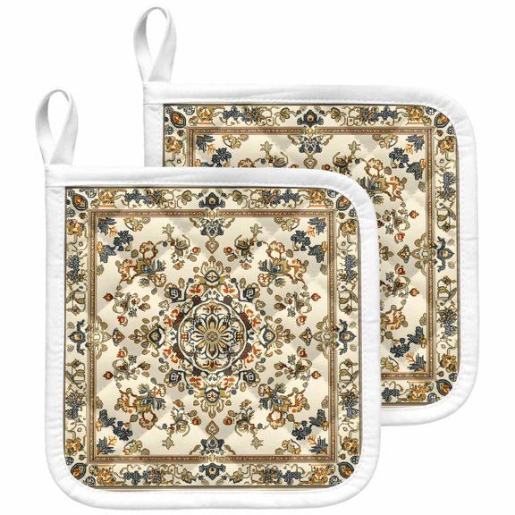 Boho Floral Pot Holders for Kitchen Heatproof Potholder, 2 Pack Modern Abstract Ethnic Tribal Patterns Hot Pads Multipurpose Oven Pads Cloth Potholders Trivet for Cooking and Baking