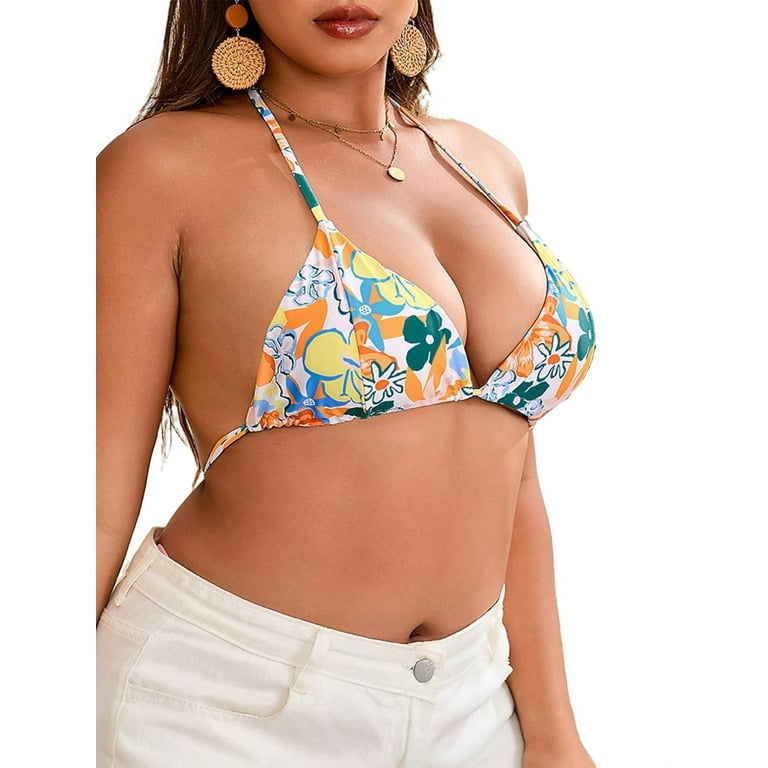 Boho Floral Print Halter Multicolor Plus Size Bikini Tops Women s