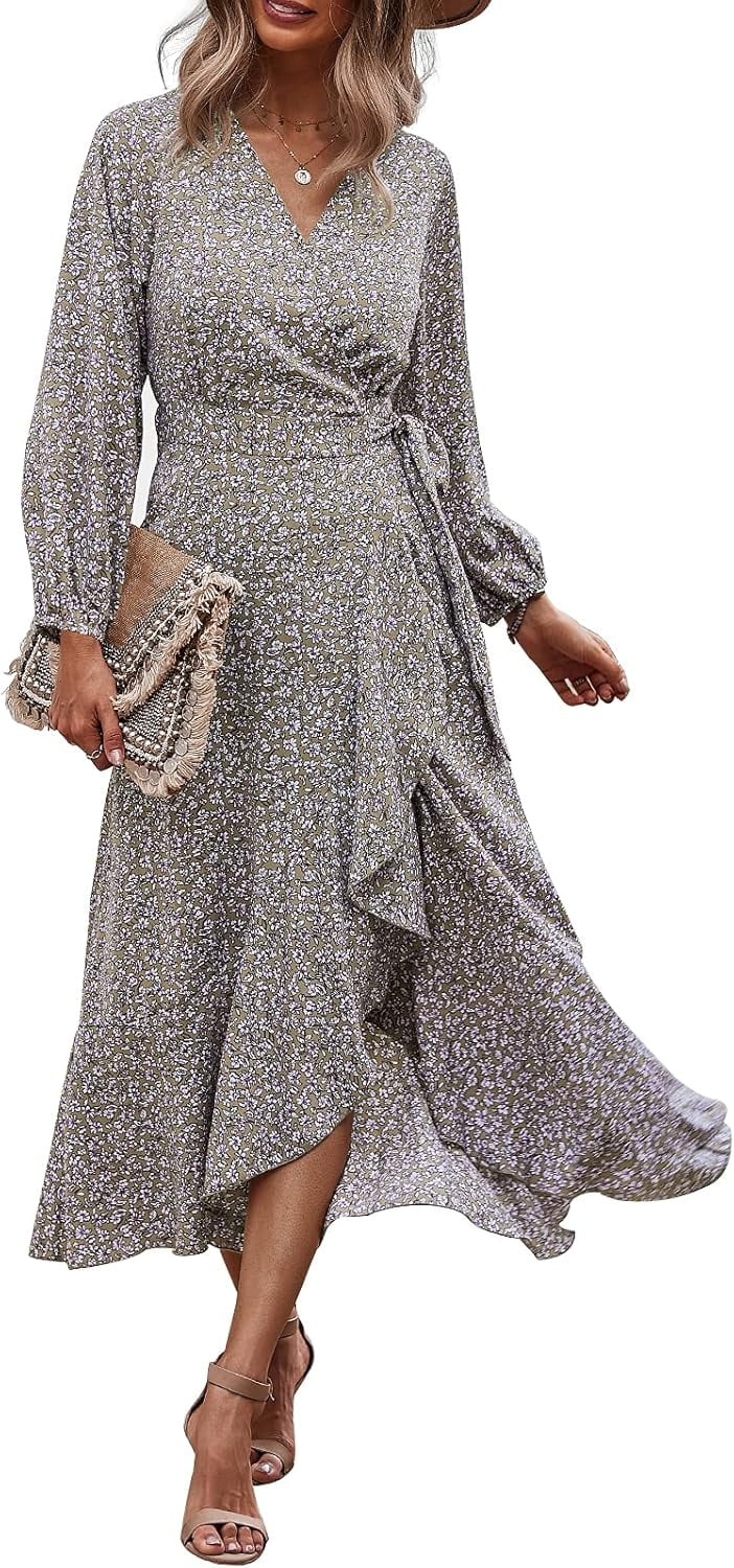 Boho Floral Print High Split Long Sleeve Wrap Maxi Dress with Belt - Walmart.com Boho Floral Print High Split Long Sleeve Wrap Maxi Dress with Belt - Walmart.com