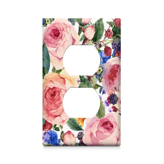 Red, Beige and Pink Wildflower Garden Single Duplex Switch & Outlet Plate, PC Cover for Home