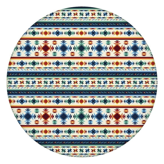 Boho Floral Print Round Tablecover with Elastic Hem, 44 Inch Fits 38-42 Inch Tables Easy Clean