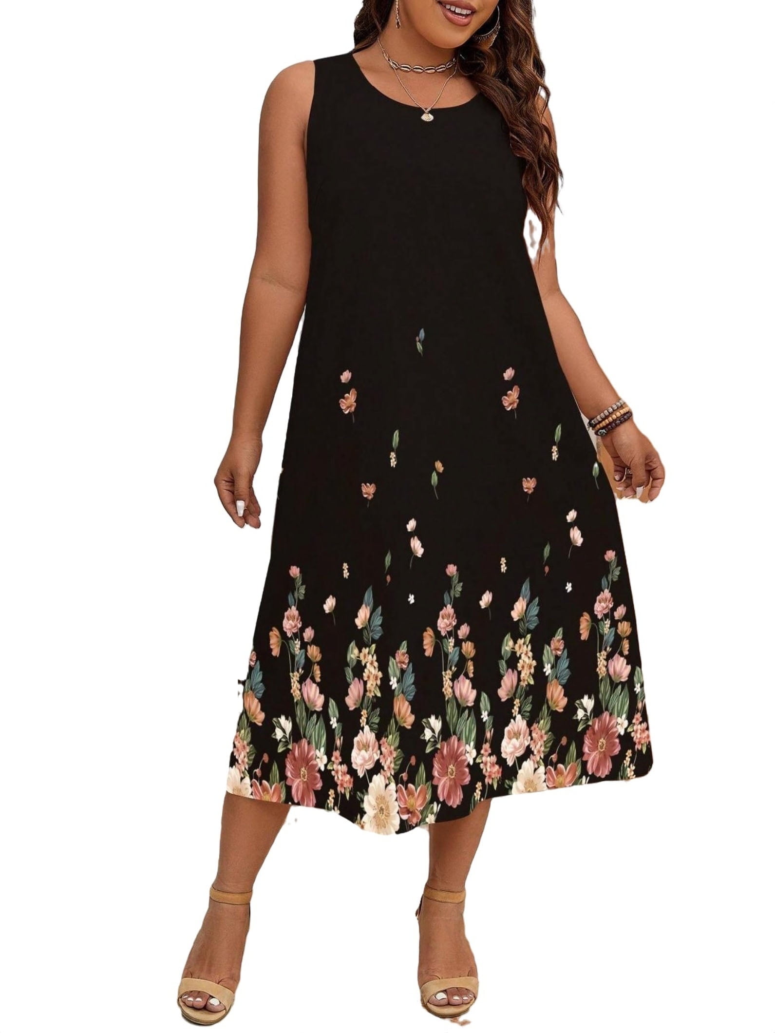 Black Floral Tank Dress