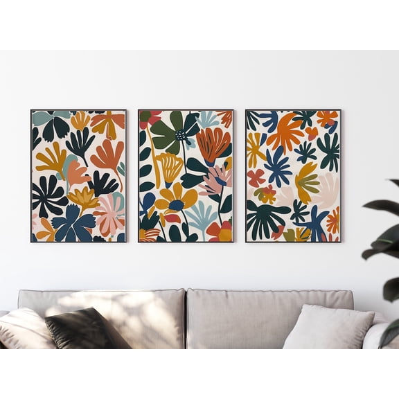 Boho Floral Print Set Abstract Flower Market Art For Modern Gallery Wall Set 3 Unframed Paper Print 8x12