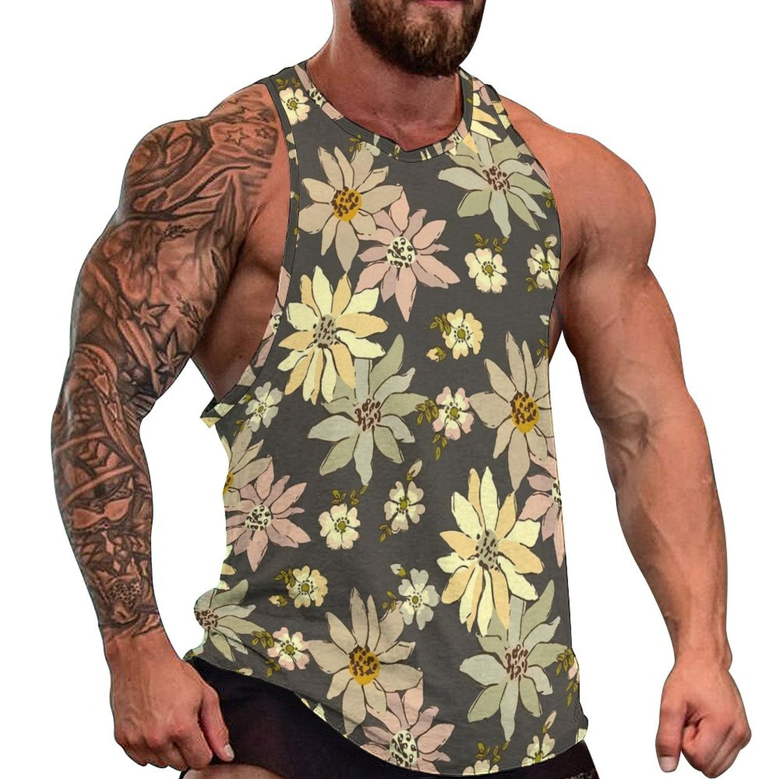 Boho Floral Print Summer Tank Top Blue Mandalas Bodybuilding Tops Man's ...