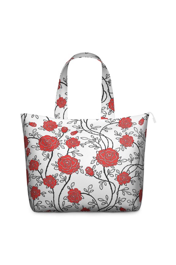 Boho Floral Print Travel Tote Bag, Spacious Zippered Shoulder Bag with Interior Organization, Ideal for Working Professionals