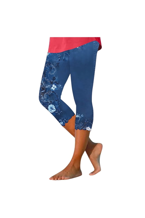 Boho Floral Print Vintage Capris for Women 2025 Summer Casual Resort Beach Pants Plus Size Comfy Lounge Yoga Leggings