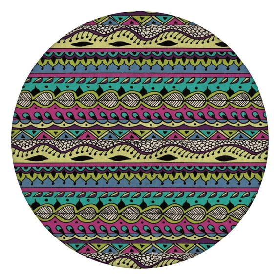 Boho Floral Print Vinyl Tablecloth with Elastic, 44 Inch Fits 38 to 42 Inch Round Tables, Liquid Resistant for Patio and Kitchen