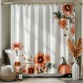 Boho Floral Pumpkin Daisy Fall Shower Curtain Autumn Theme Watercolor