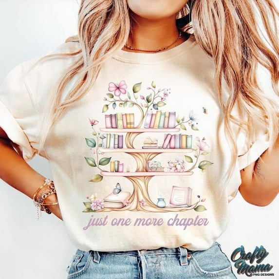 Boho Floral Reading Shirt, Just One More Chapter T-Shirt, Inspirational Book Lover Shirt, Pastel Reading Gift Tee