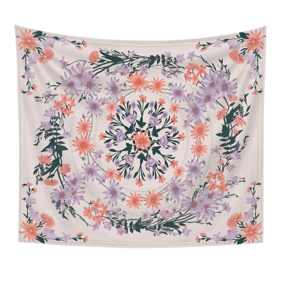 Boho Floral Rectangular Sun Shade Sail, Polyester UV Block Patio Canopy with Eyelets & Rope for Garden Balcony Camping
