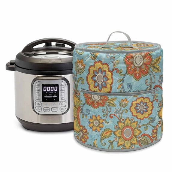 Boho Floral Rice Cooker Cover 6 Quart Yellow Orange Flower Leaf ...