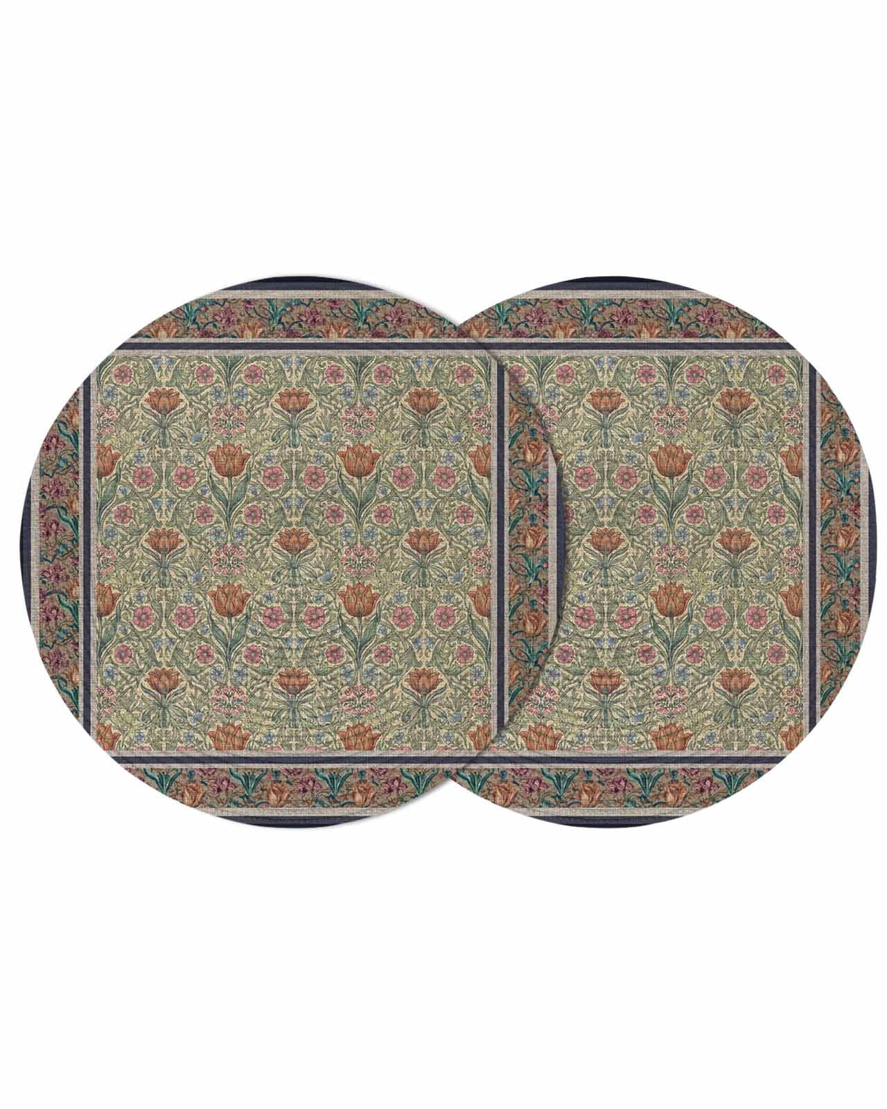 Boho Floral Round 13 Inch Placemats Set of 2, Vintage Flowers Abstract ...