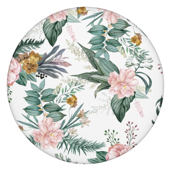 Boho Floral Round Elastic Tablecloth Waterproof Fitted Cover with Bloom & Blossom Design