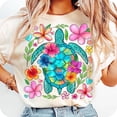 thumbnail image 1 of Boho Floral Sea Turtle T-Shirt, Summer Tee, Brushstroke Turtle Shirt, Beach T-Shirt, Turtle Graphic Tee, Nautical Sublimation Shirt, Fisherman Aesthetic Tee, 1 of 5