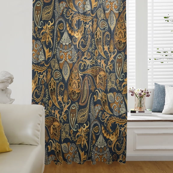 Boho Floral Semi Sheer Curtains Drapes for Living Room, Bedroom, French Doors Window 45 Inches Long, Vintage Botanical Paisley Flower Rod Pocket Chiffon Curtain Drapery Voile Draperies Panel