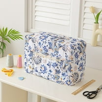 Boho Floral Sewing Machine Cover Quilted Fabric Dust Cover with Pockets for Most Standard Sewing Machines and Accessories,Sewing Machine Cover Pocket Craft Room Sewings Organizer (16.9*9.4*13.3In)