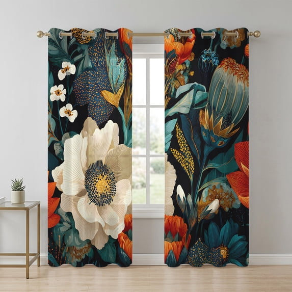 Boho Floral Sheer Curtains 84 Inch Long 2 Panels, Peony Foliage ...