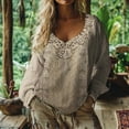 thumbnail image 1 of Womens Boho Floral Shirts V Neck Long Sleeve Button Down Casual Loose Top M Size S-Xxxxxl Oversized Tshirts For Women, 1 of 1