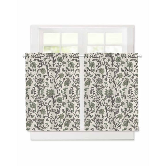 Boho Floral Short Blackout Curtains 45 Inch Long Vintage Farmhouse Pastoral Flower Retro Green Plant Rod Pocket Kitchen Curtains, 2 Panels Thermal Insulated Room Drapes for Bedroom, 30"W x 45"L