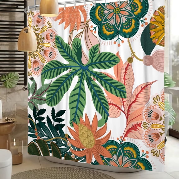 Boho Floral Shower Curtain 72"x84", Colorful Bohemian Abstract Tropical Leaves Flowers Polyester Waterproof Bath Curtain with Hooks, Bathroom Art Curtain for Bathtub Home Bathroom Decor