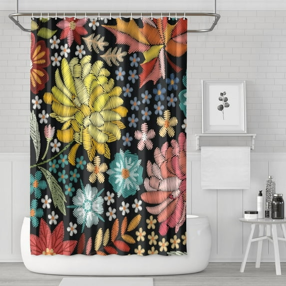 Boho Floral Shower Curtain 72x72 Inches - Tropical Leaves, Vintage Botanical Print, Waterproof Fabric for Chic Bathroom Decor, Modern Farmhouse & Bohemian Style