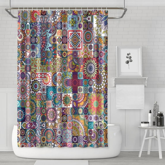 Boho Floral Shower Curtain 72x72 Inches - Tropical Leaves, Vintage Botanical Print, Waterproof Fabric for Chic Bathroom Decor, Modern Farmhouse & Bohemian Style