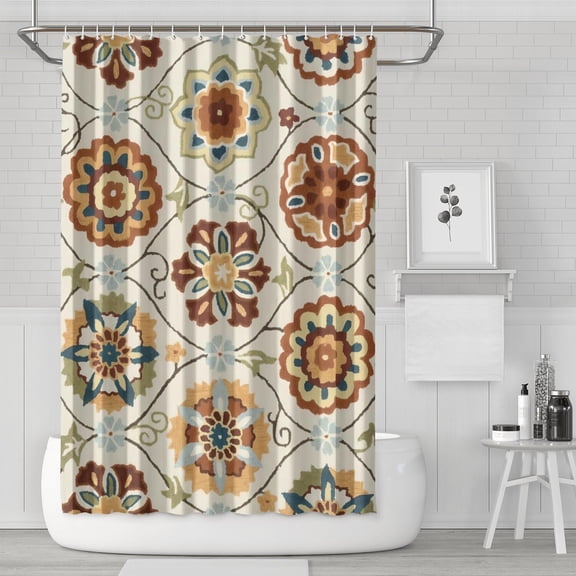 Boho Floral Shower Curtain 72x72 Inches - Tropical Leaves, Vintage Botanical Print, Waterproof Fabric for Chic Bathroom Decor, Modern Farmhouse & Bohemian Style