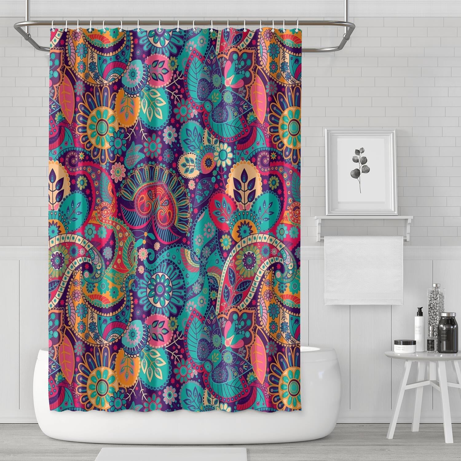 Boho Floral Shower Curtain 72x72 Inches - Tropical Leaves, Vintage Botanical Print, Waterproof Fabric for Chic Bathroom Decor, Modern Farmhouse & Bohemian Style