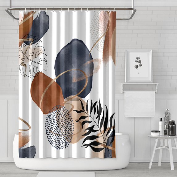 Boho Floral Shower Curtain 72x72 Inches - Tropical Leaves, Vintage Botanical Print, Waterproof Fabric for Chic Bathroom Decor, Modern Farmhouse & Bohemian Style