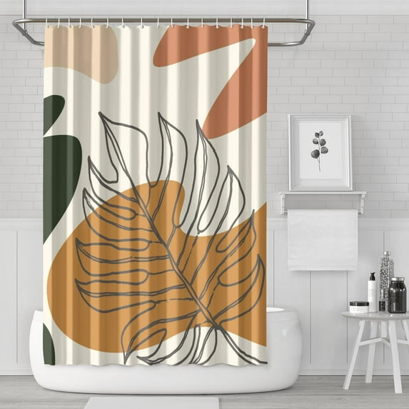 Boho Floral Shower Curtain 72x72 Inches - Tropical Leaves, Vintage Botanical Print, Waterproof Fabric for Chic Bathroom Decor, Modern Farmhouse & Bohemian Style