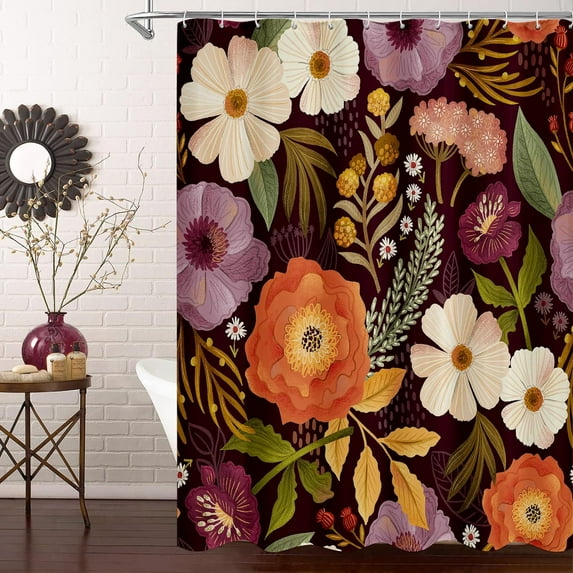 Boho Floral Shower Curtain, Abstract Plant Leaves Shower Curtains for Chic Elegant Bathroom Decor, Luxury Fabric Cloth Shower Curtain, Modern Colorful Flower, 72x72