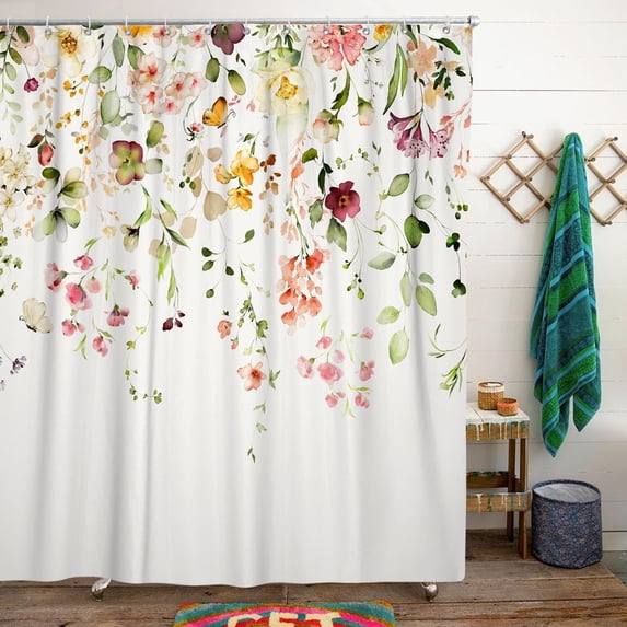 Boho Floral Shower Curtain for Bathroom,Spring Summer Wildflower Eucalyptus Shower Curtain with Hooks,Nature Polyester Fabric Shower Curtains Machine Washable Waterproof Bath Decor 72" x 72"