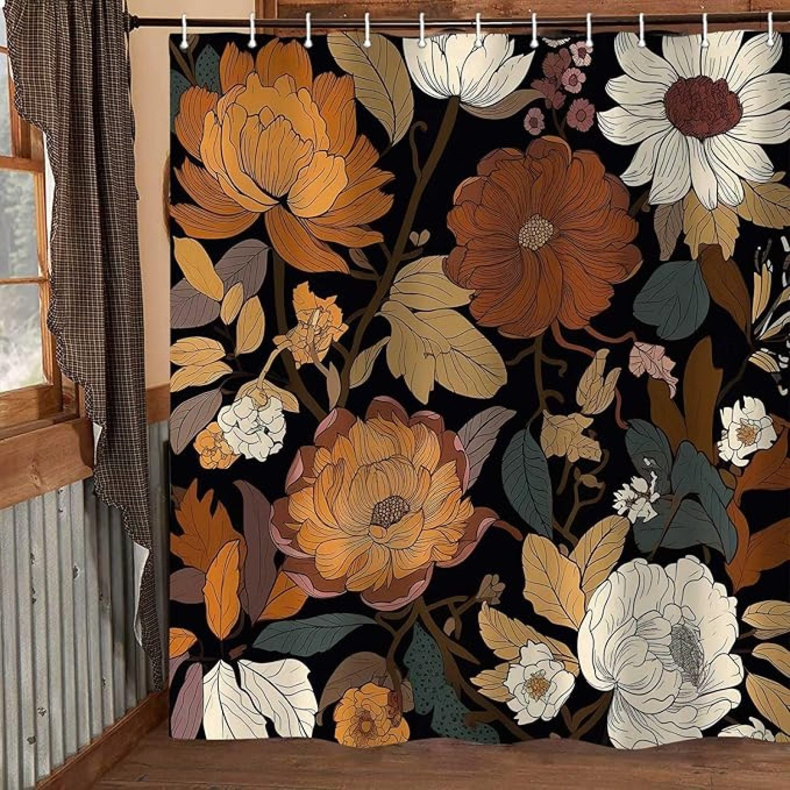 Boho Floral Shower Curtain, Bohemian Mid Century Modern Abstract ...