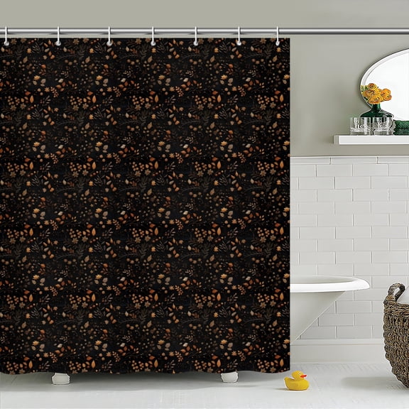 Boho Floral Shower Curtain, Botanical Fall Seasonal Dark Cottagecore Decor, Aesthetic Bath Decor, Housewarming Gift, Printed Design Shower Curtain