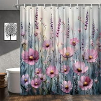 Boho Floral Shower Curtain, Colorful Pink Romantic Watercolor Flower Fabric Shower Curtains Set, Plants Nature Scenery Bathroom Accessories Set with Hooks-36"W x 72"L (Pack of 1)
