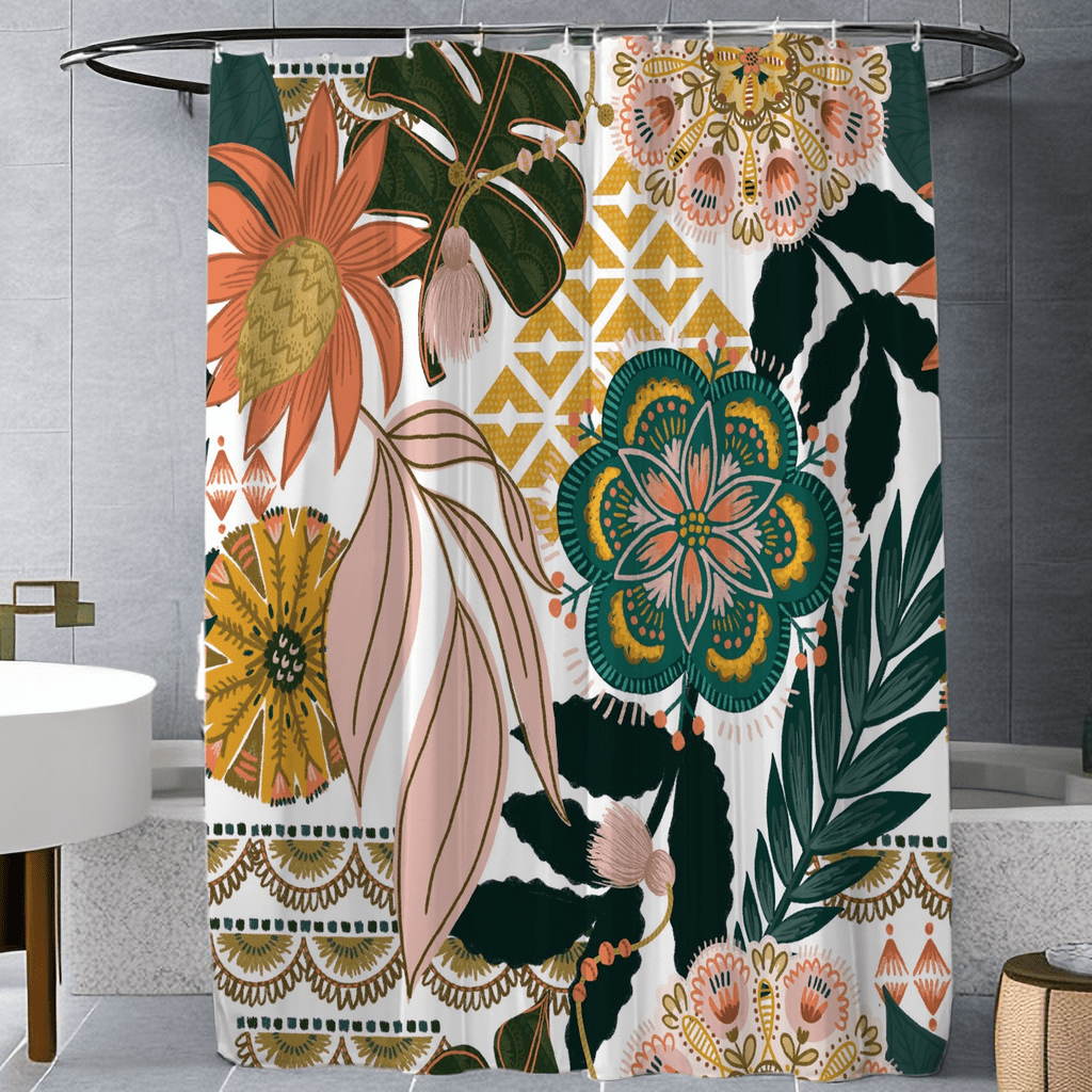 Boho Floral Shower Curtain Flower Tropical Leaves Shower Curtain