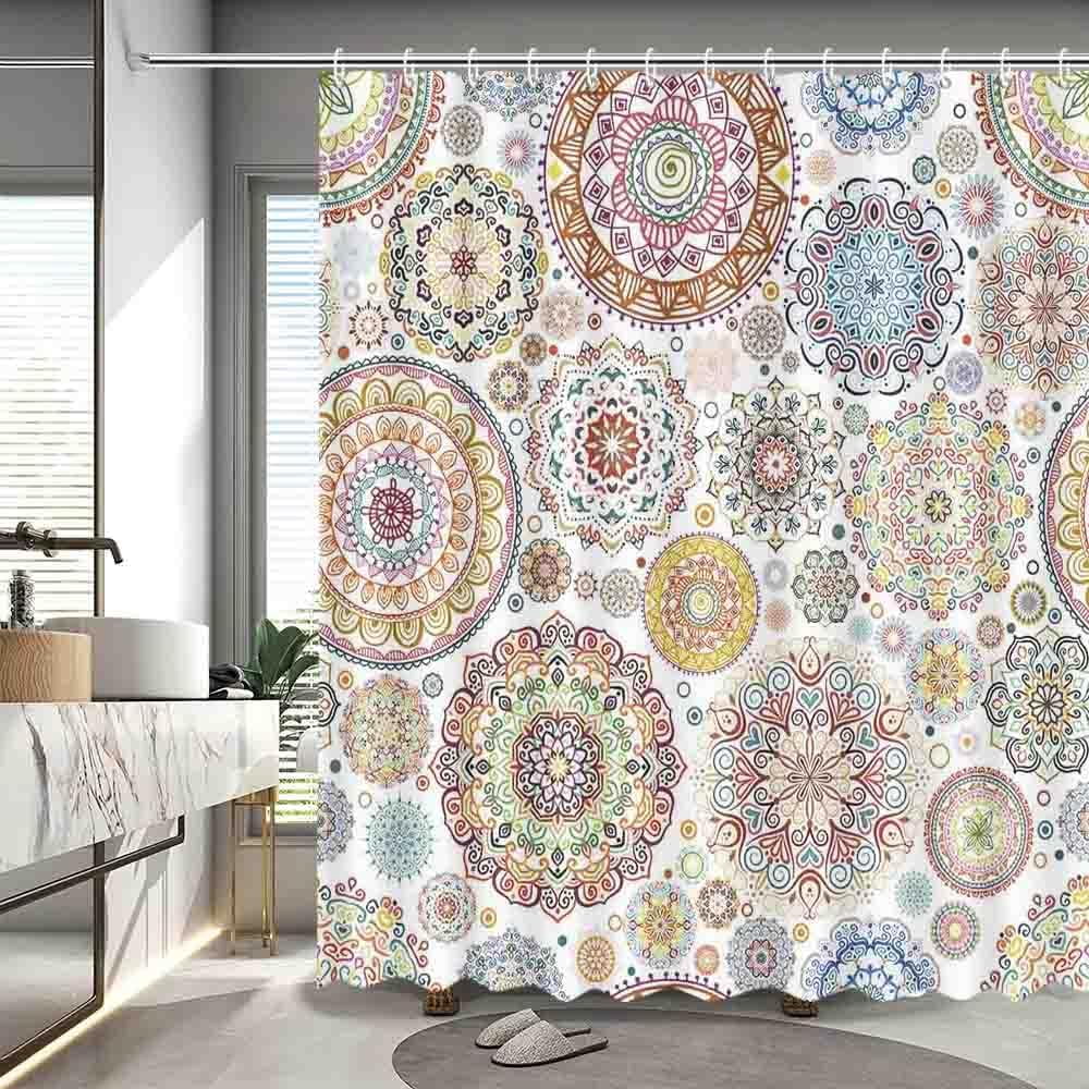 Boho Floral Shower Curtain Mid Century Bohemian Shower Curtain for