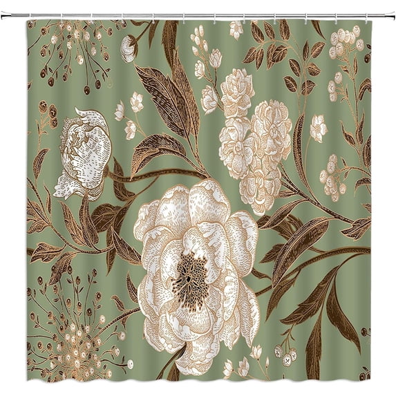 Boho Floral Shower Curtain Sage Green Blush Flower Leaves Botanical Plant Nature Blossom Modern Bohemia Extra Long Bathroom Home Curtain with Hooks,70" Wx84 H