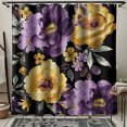 Boho Floral Shower Curtain Set Purple & Yellow Watercolor Flowers on