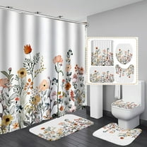 Boho Floral Shower Curtain Sets with Rugs, Colorful Flower Bathroom Set of 4, Waterproof Fabric Bathroom Curtain Decor with Mats