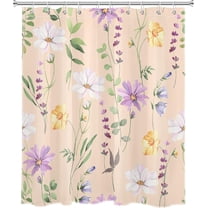 Boho Floral Shower Curtain Watercolor Wildflower Botanical Green Shower Curtains Set for Bathroom Rustic Farmhouse Fabric Bath Curtain with Hooks, 60x72 Inch