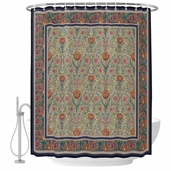 Boho Floral Shower Curtain, Waterproof Shower Curtains for Bathroom, Vintage Flowers Abstract Art Ethic Tribe Washable Fabric Bathtub Curtain Set Bath Decor with 12 Hooks Extra Long 72"x96"