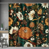 Boho Floral Shower Curtains - Dark Green Bohemian Chic Flowers Botanical Leaves Bath Shower Curtain Set with 12 Hooks for Adults Bathroom Decor Accessories, 72"x72"